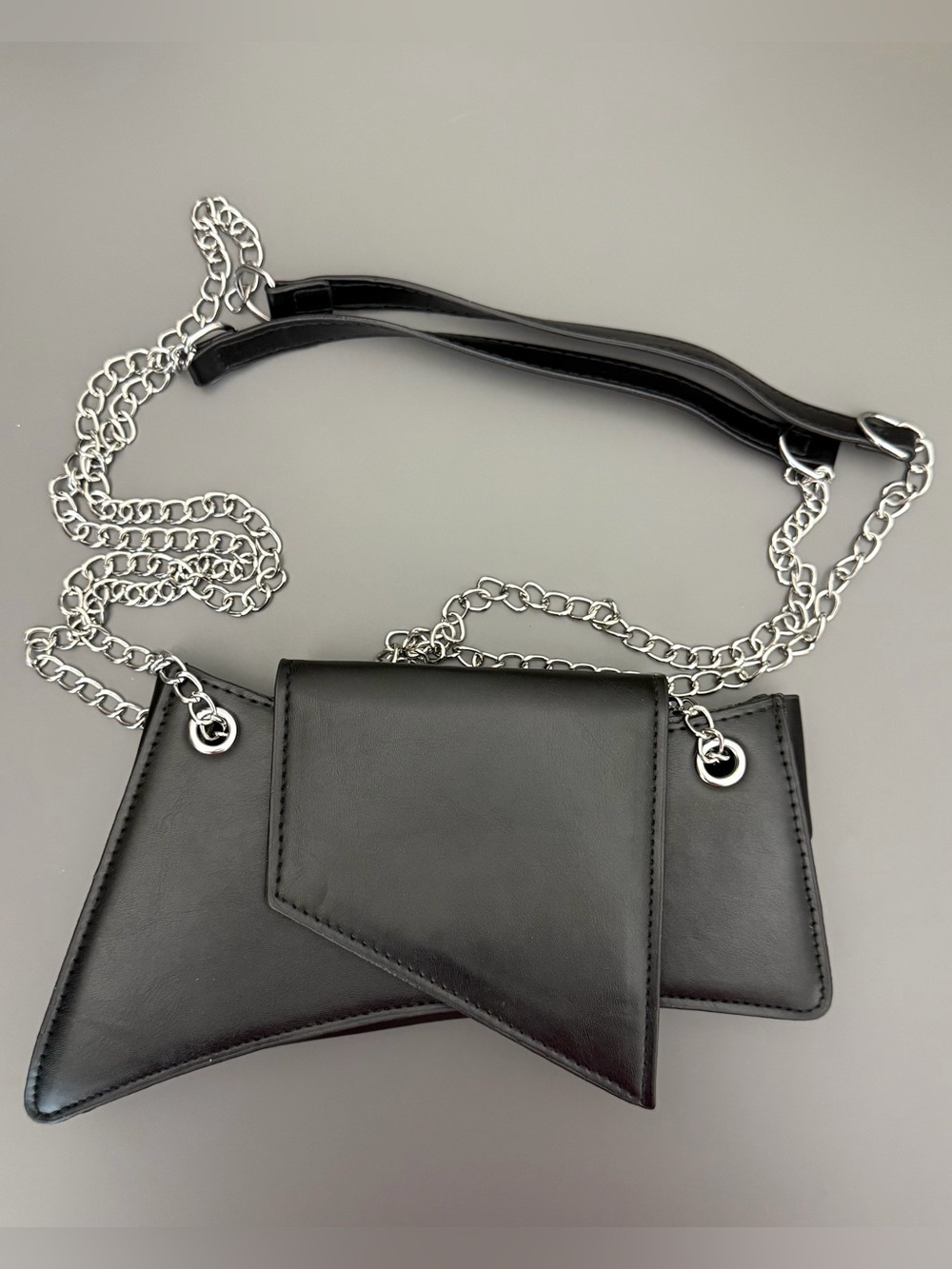 New Black Geometric Envelope Crossbody Bag Asymmetrical Faux Leather
